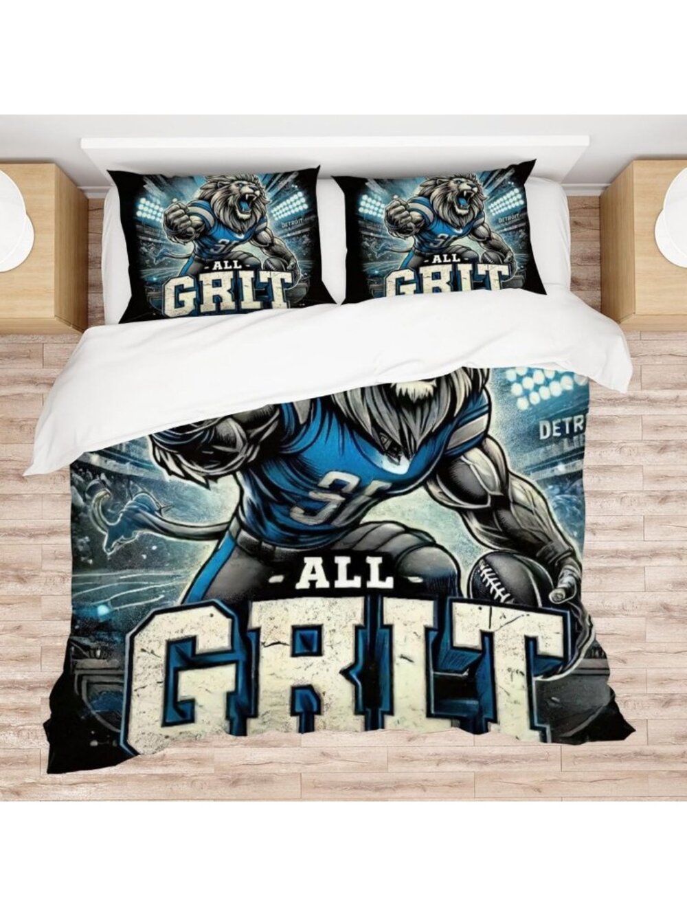 Fierce Lion Comforter Set Queen Size, Football Stadium Lights Bedding & 2